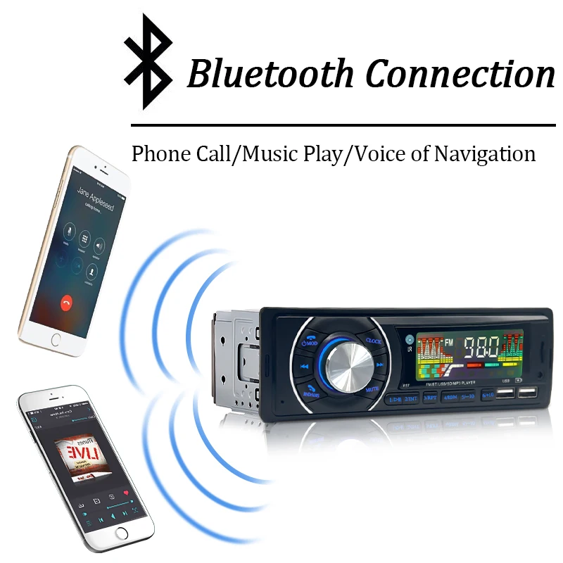 SINOVCLE Car 1din Audio Radio Bluetooth Stereo MP3 Player FM Receiver 12V Support Phone Charging AUX/USB/TF Card In Dash Kit