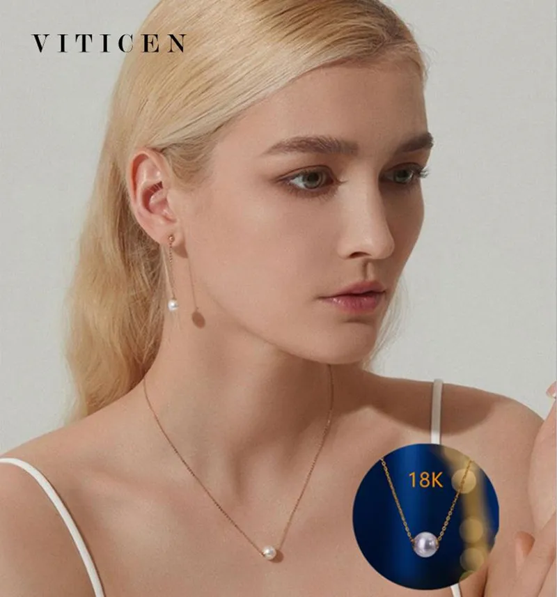 VITICEN Real 18K Gold Necklace For Women Natural Freshwater Pearl Necklace Wedding Party Valentine's Day Gift AU750 Gold Jewelry