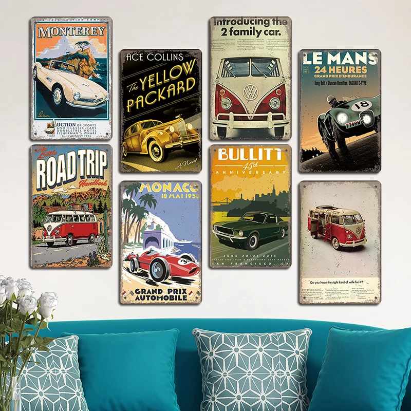 Retro Car Bus Beauty Poster Vintage Metal Plaque Signs Grand Prix Automobile Metal Tin Plate Garage Bar Pub Home Wall Decor