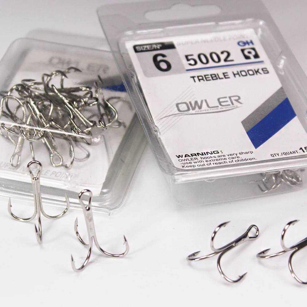 new 15pcs/box 5002 Treble hooks Sier Size 1/2/4/6/8/10/12/14# Bait Fishing Tackle 2025 Round Bend For Pike Bass