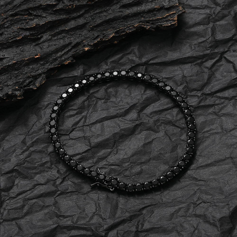 3MM 4MM 5MM Black CZ Stone Tennis Bracelets Men And Women Hip Hop Jewelry BB148