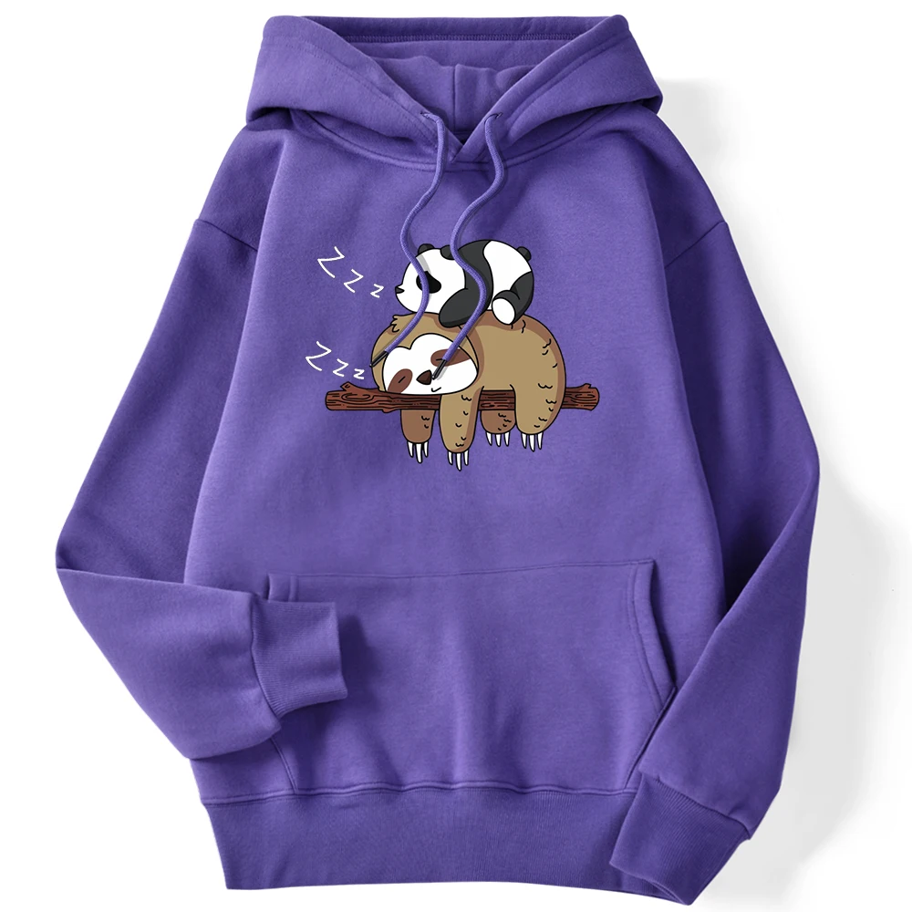 Winter Women Hoodie Panda Lying On A Sloth Kawaii Print Pullover Pocket Drop Sleeves Hoody Loose Warm Tops Funny Female Clothes