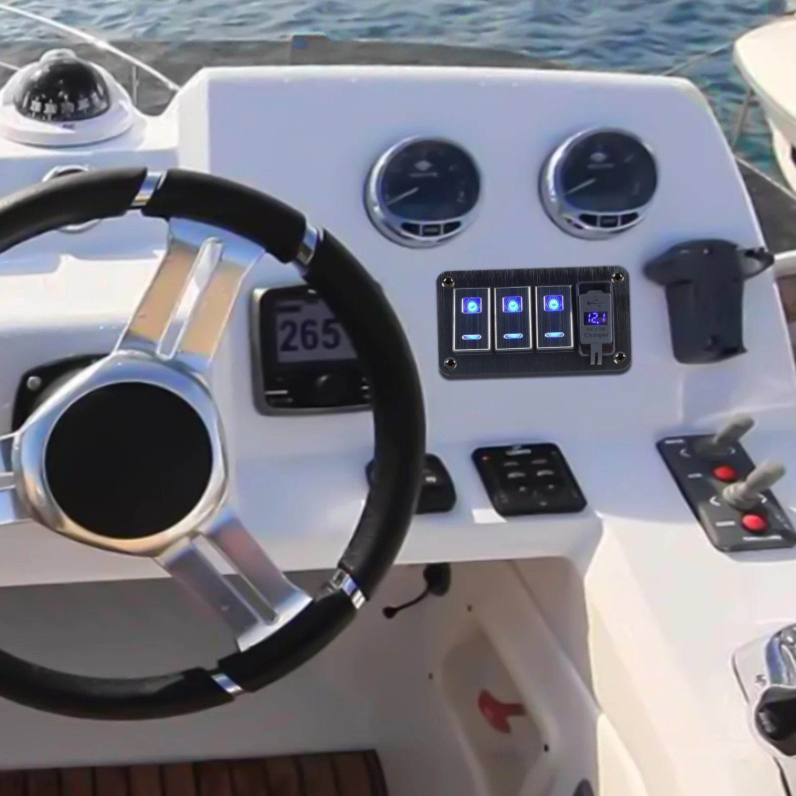 7gang toggle panel Dual USB car marine LED rocker switch 12V24V waterproof digital voltmeter suitable for camper truck RV