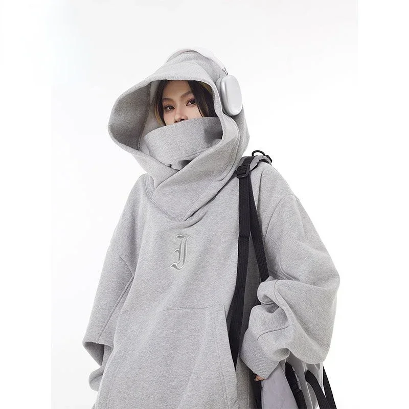 Solid Color High-end Simple Pullover Hoodie American Hip-hop Autumn and Winter Ninja Trend Functional Design High Street Jacket