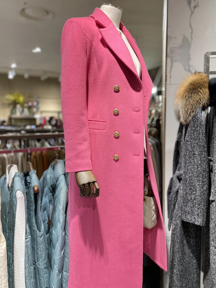 IEQJ High-end Design Double Breasted new Woolen Coat For Women Notched Neck Long Sleeve Vintage Overcoat 2023 New 2025 Clothing 3WQ8538