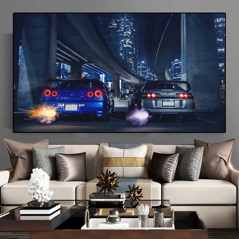 Nissan Skyline Toyota GTR 2025 R34 VS Supra Vehicle Car Poster new Canvas Painting Wall Art Prints Picture Living Room Modern Home Decor