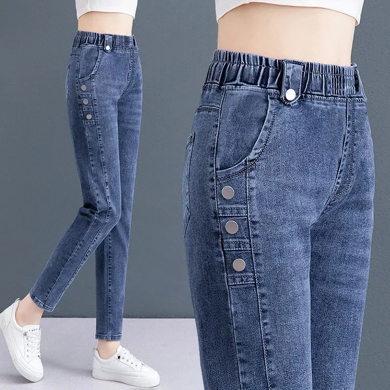 Casual Stretch Pencil Jeans Women New Spring Retro Skinny Vaqueros Slim High 2025 Waist Denim Pants Wash Ankle-length new Cowboy Trousers