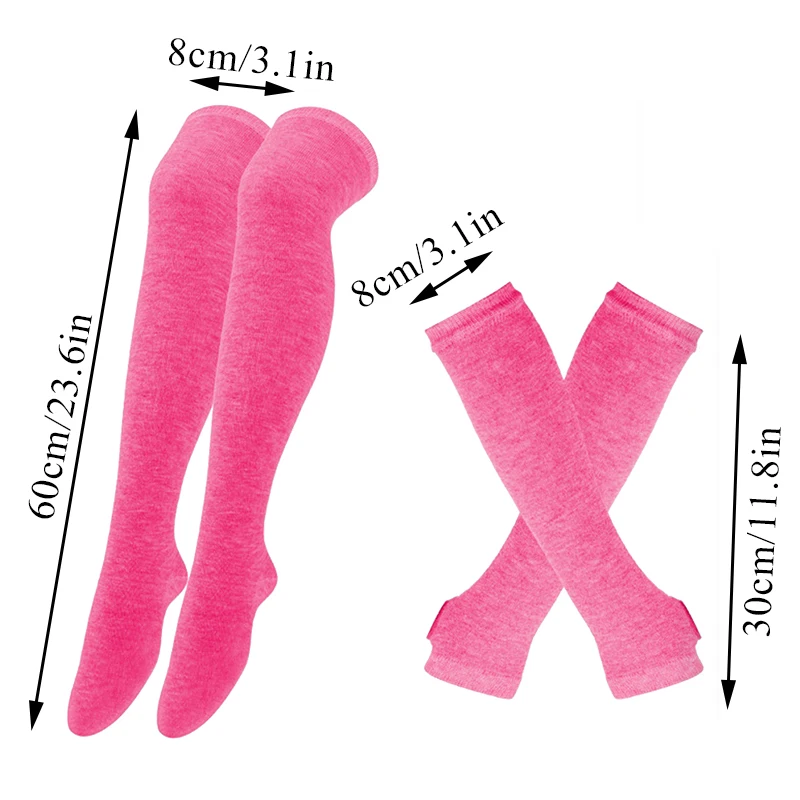 Women Girls Over Knee Long Stripe Socks Arm Sleeve Gloves Sweet Cute Plus Size Overknee Socks Knitted Warm Soks Black White