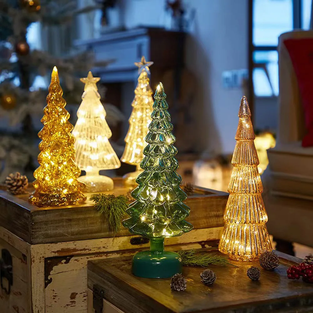 NEW 2025 Christmas Tree Glass Night Light for Home Xmas Romantic Holiday Atmosphere Arbol De Navidad Ornaments LED Luminou new Decor New