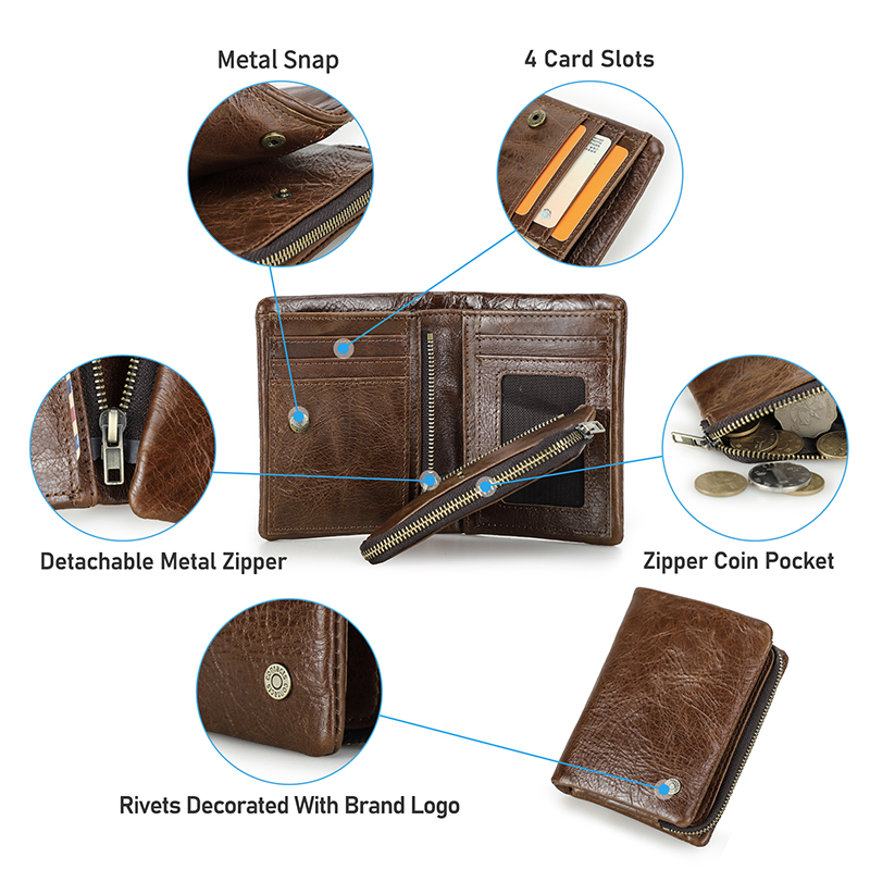 CONTATC'S New Short Wallet Men Genuine Leather RFID Bifold Wallet with Credit Card Holder Luxury Zipper Male Coin Purse Small