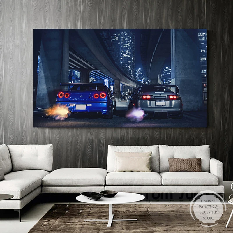 Nissan Skyline Toyota GTR 2025 R34 VS Supra Vehicle Car Poster new Canvas Painting Wall Art Prints Picture Living Room Modern Home Decor