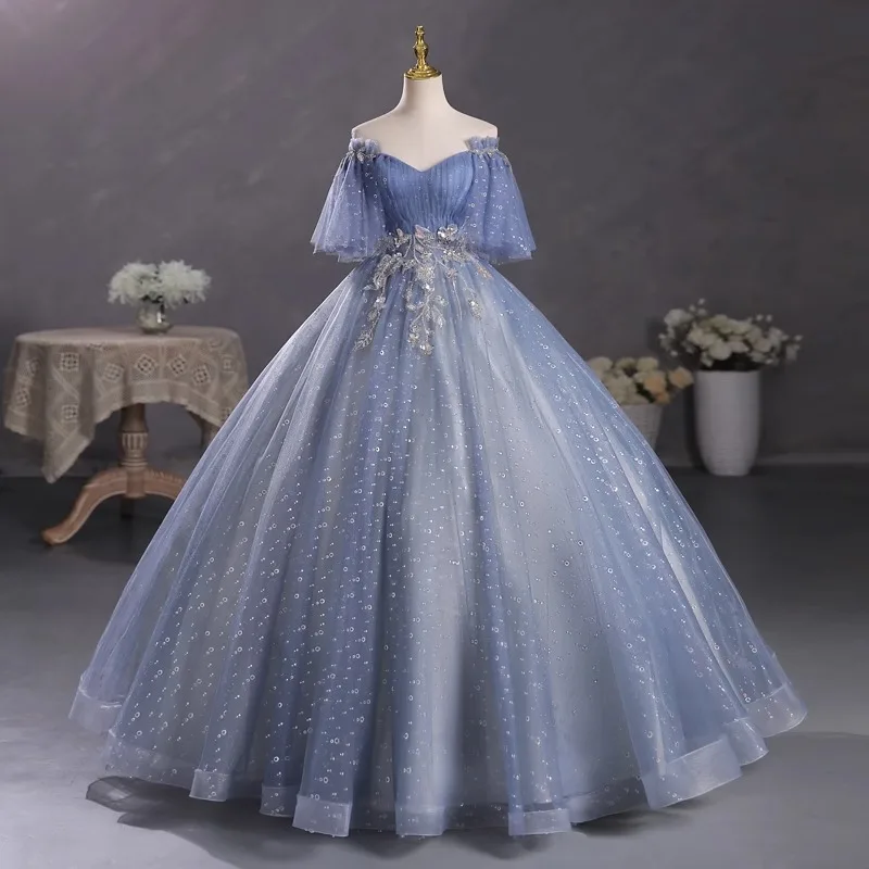 JEHETH Glitter Prom Dresses Off the Shoulder Birthday Formal Evening Party Gown For Women Lace Up vestidos de gala mujer