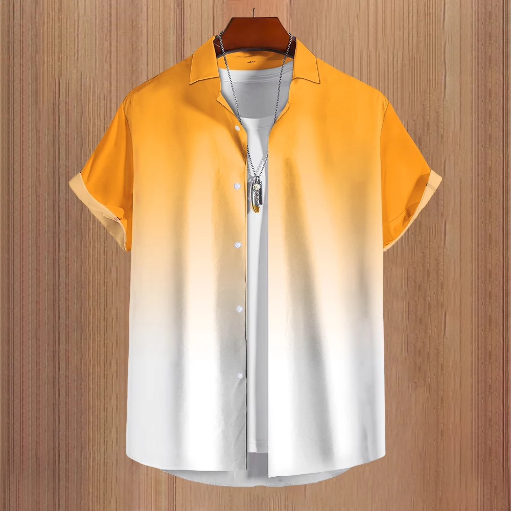 2023 Men's Gradient Lapel new Shirt Solid Color Simple Color 3D Print Basic 2025 Casual Top Short Sleeve Summer