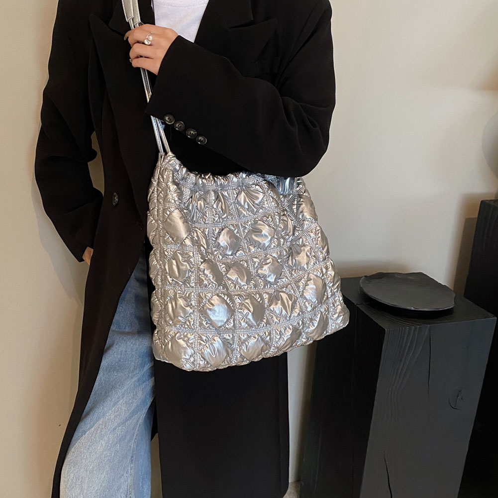 Women Diamond Quilted Bucket Bag Casual Pleated Cloud Bag Drawstring Padded Shoulder Bag Crossbody Sling Bag Girl Stylish Bag