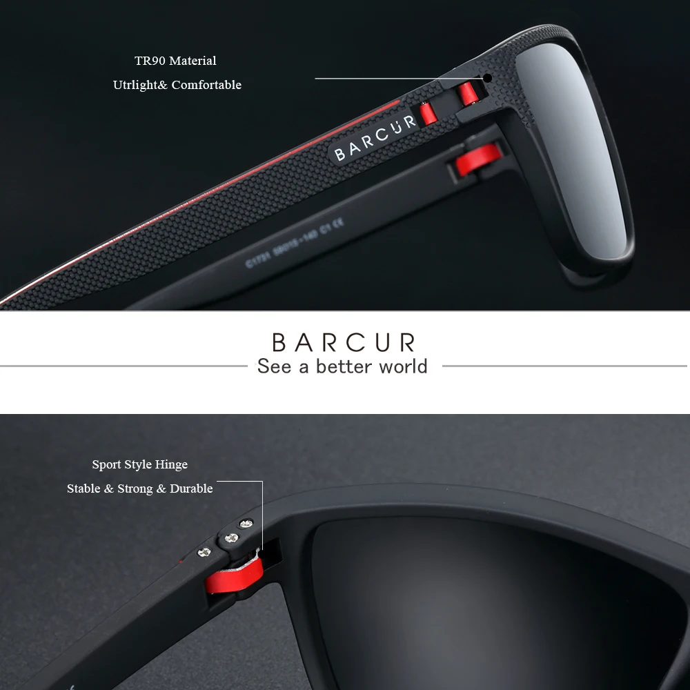BARCUR Polarized Sunglasses for Men Utralight Spoorts Mens Sun Glasses Women Eyewear Accessory Oculos