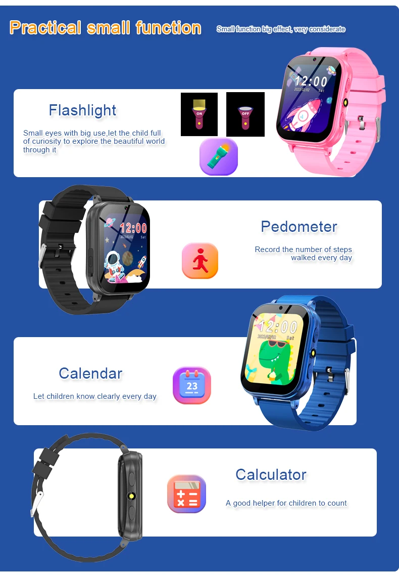 Kids Game Smart Watch Pedometer Music Play Flashlight 22 Games 500mAh Habit Tracking Children Smartwatch Boys Girls Gifts Clock