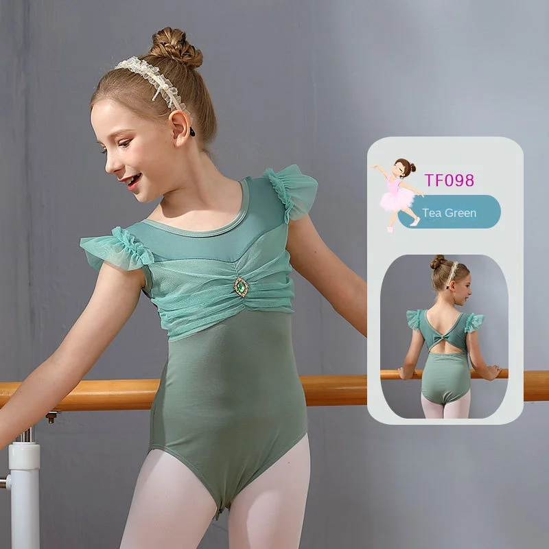 Kid Dance Clothing Girls' Flying Sleeve Practice Leotards Student Stage Performance Clothes Ballet Dance Gymnastics Skating Wear