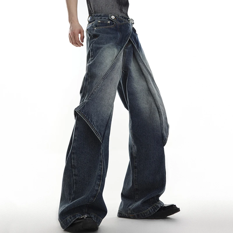 IEFB Men's Baggy Jeans Deconstruct Spliced Wide Leg Denim Pants Distressed Streetwear Trend Male Jean Trousers Autumn New 9C673