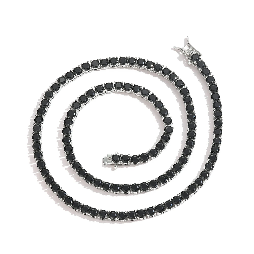 3mm 4mm 5mm Black CZ Tennis Necklace Men And Women Chain Necklace BC169