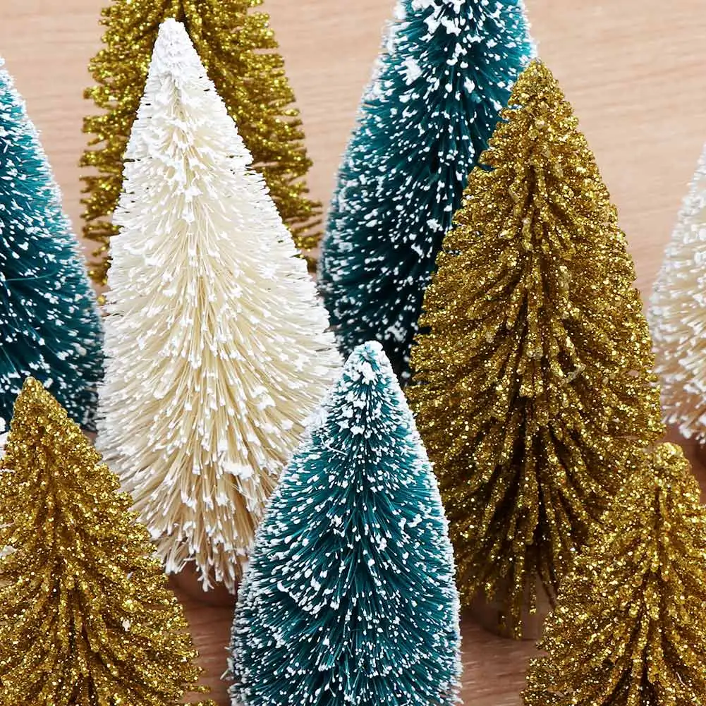 24PCS Artificial Mini Bottle Brush Trees Christmas Village 2025 Trees with Wood Base, Small Sisal Tree for new Tabletop Christmas Decor