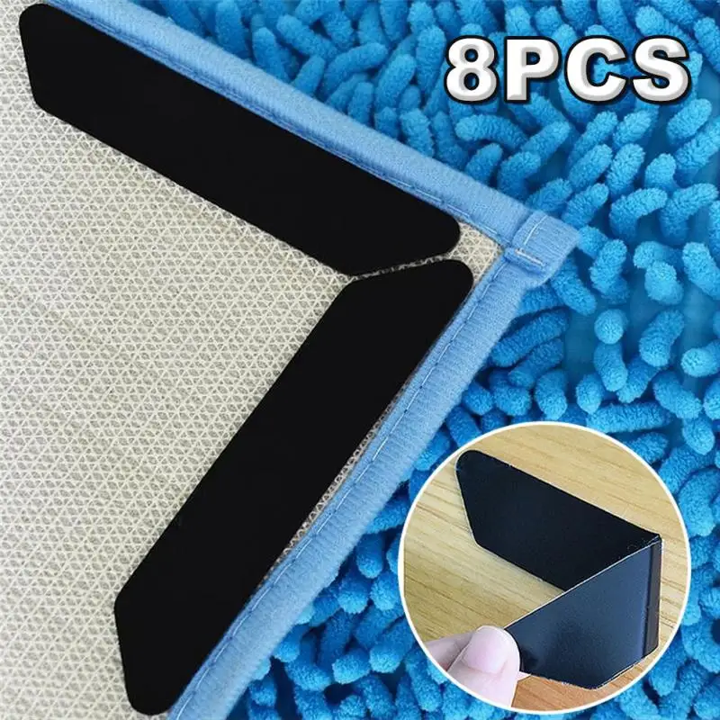 8pcs Carpet Non-slip Sticker Rug Carpet Grippers Triangle Mat Sticker Reusable Silicone Washable Grips For Bathroom Corners Pads