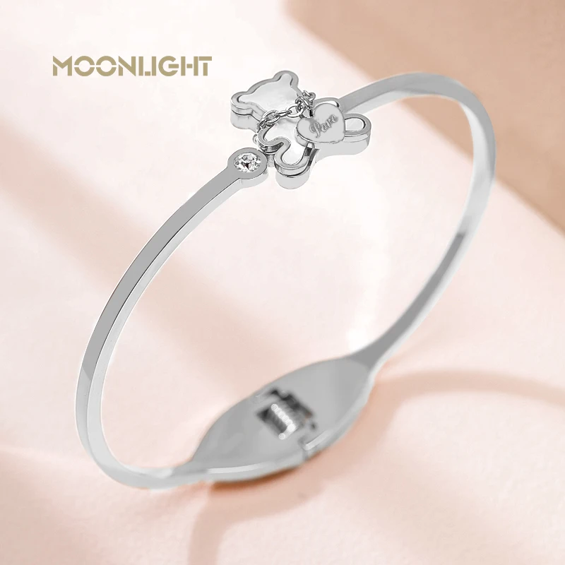 MOONLIGHT Women's Trendy Cute Teddy Bear Bangle Rose Golden Natural Shell Wristband Bangles Party Jewelry Chiristmas Gifts