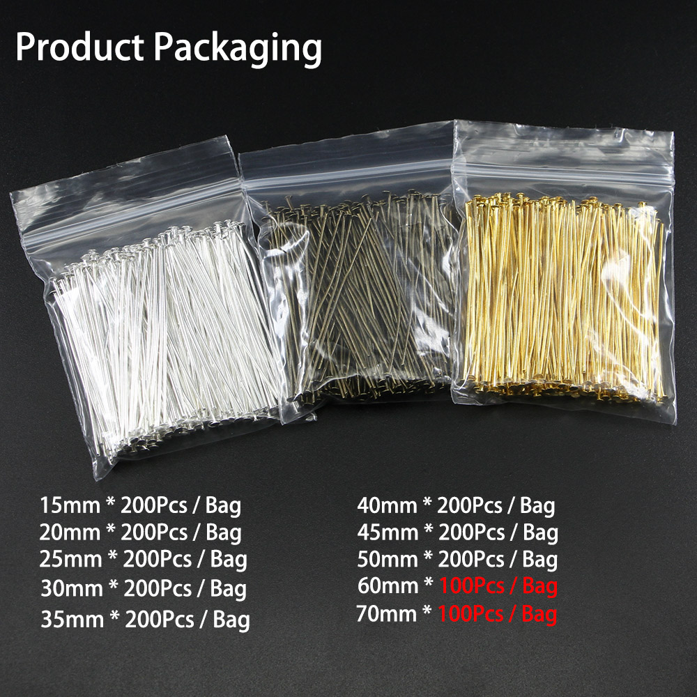100-200pcs/Bag 15mm-70 mm Metal Headpins Flat Head Pin Supplies For Jewelry Making Findings Accessories Wholesale