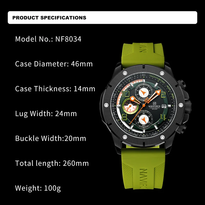 NAVIFROCE Men's Creative Quartz Chronograph Watches Top Brand High Quality Male Sports Clock Man Fumed Silica Strap Wrist Watch