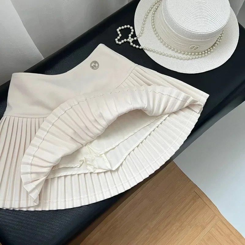 Womens Woolen Pleated Short Skirt Autumn Winter American Korea Style Cheerleading Girl Straight Aline High Waist Mini 240323