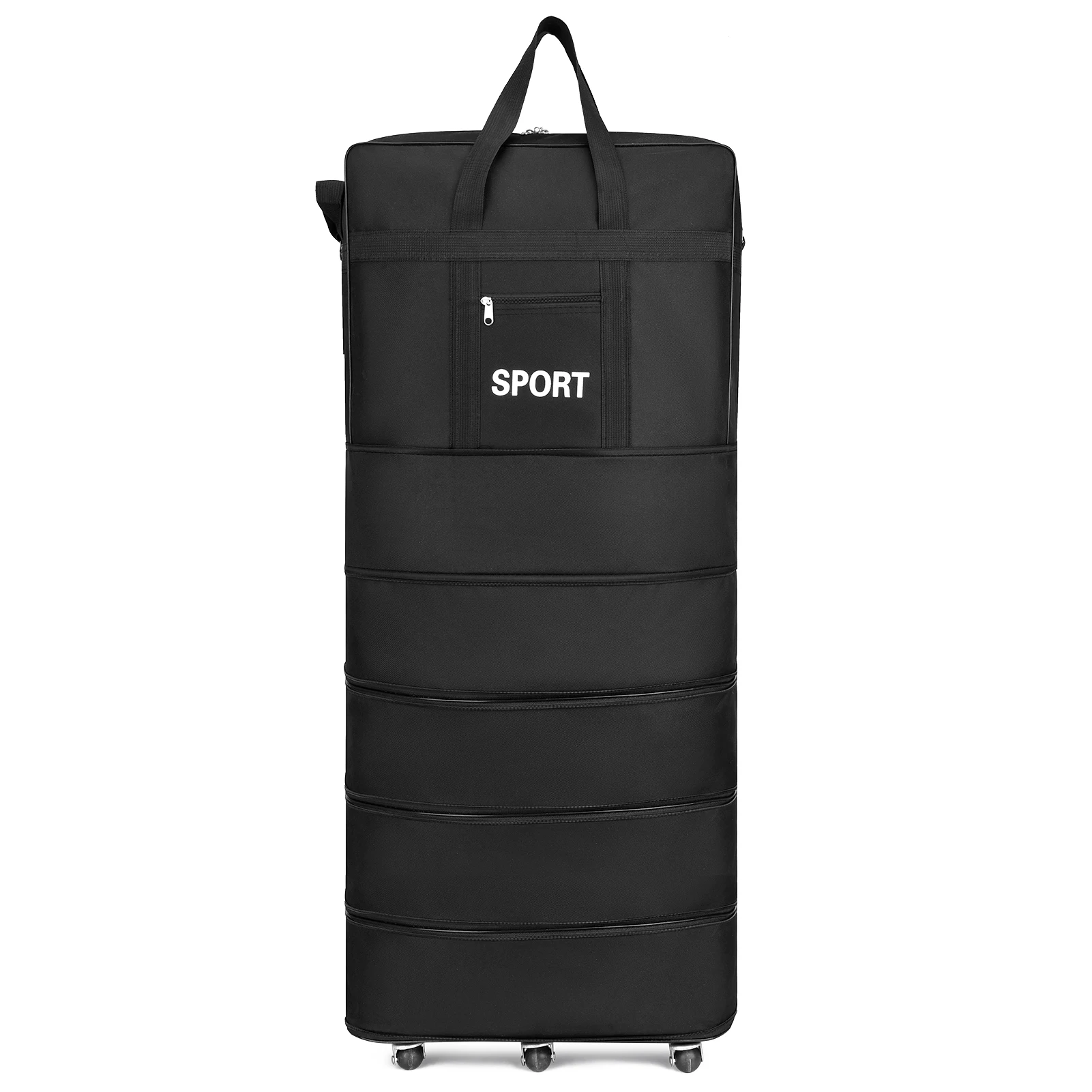 45inch Black Rolling Luggage With Wheels Unisex Expandable Folding Oxford Trolley Suitcase Travel Bag For Women Men Weekend Trip