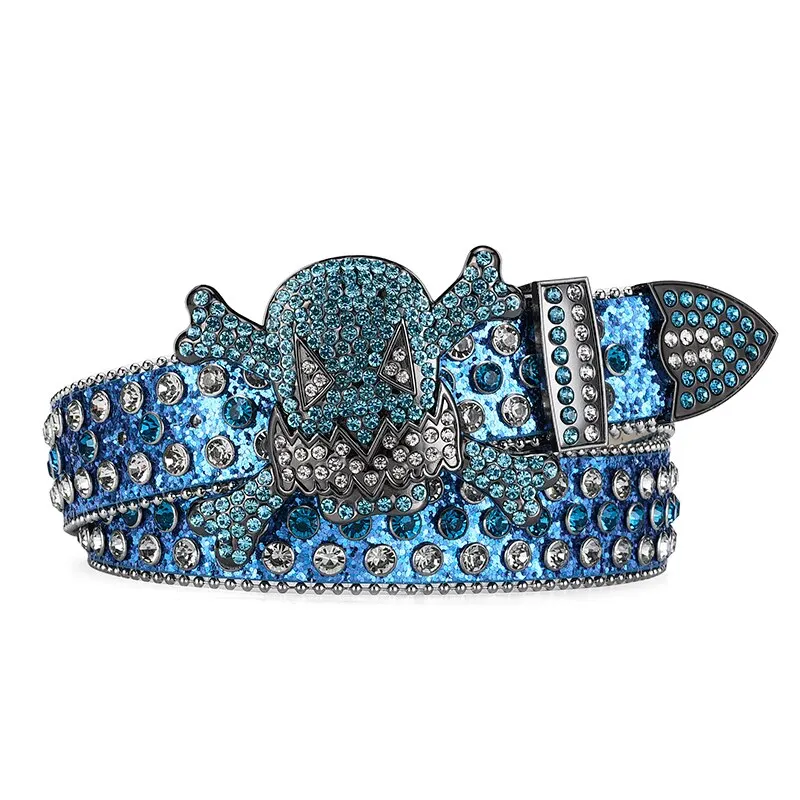 Women's Jeans Skull Head Buckle Rhinestone Belt Y2K Belt Shiny Rivet Design Pu Belt Artificial Diamond Belt Punk Rock Men's Belt
