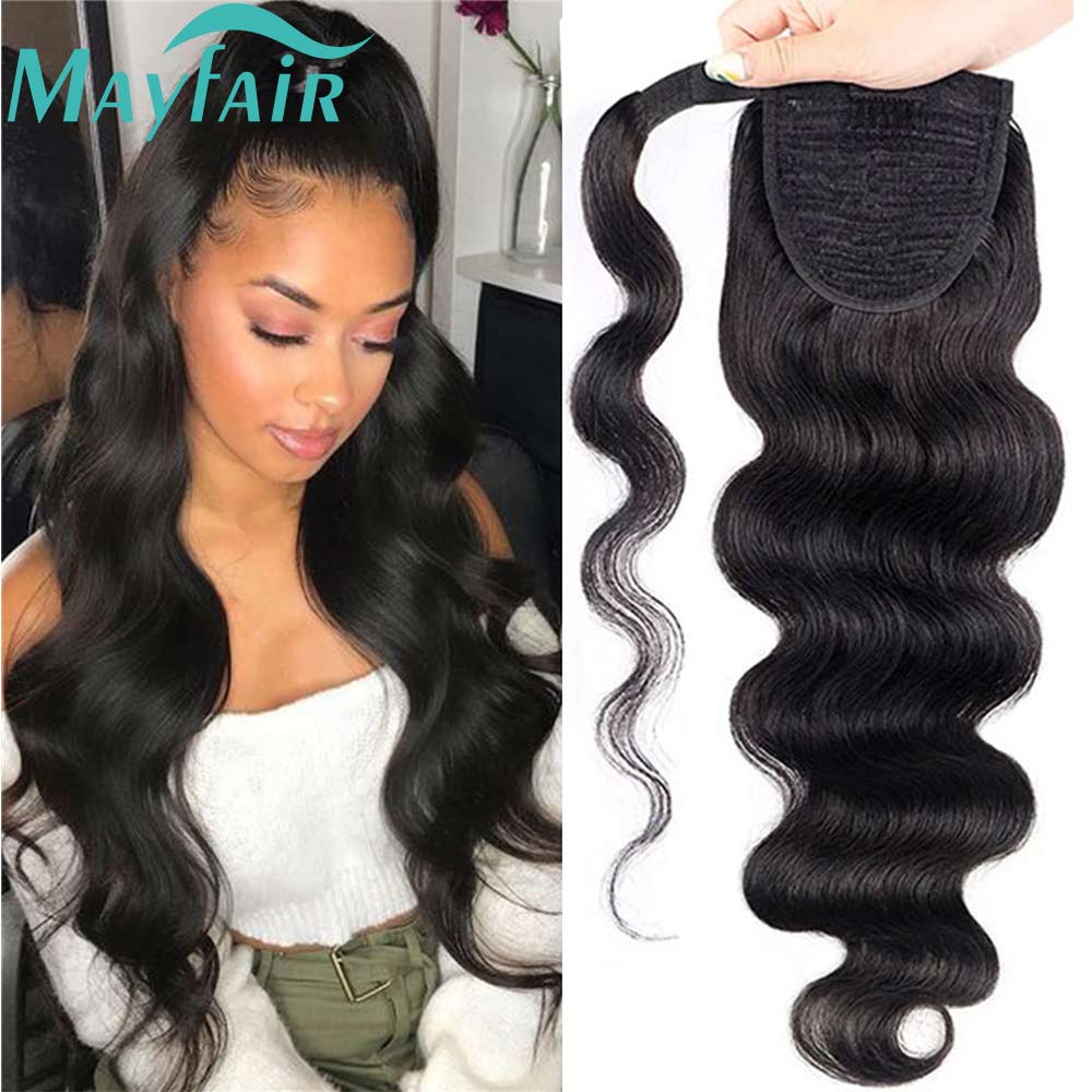 Natural Wavy Wrap Around Ponytail Human Hair Brazilian Afro Clip In Extensions For Black Women Remy Natural Color Yepei PonyTail ffb42 ea536