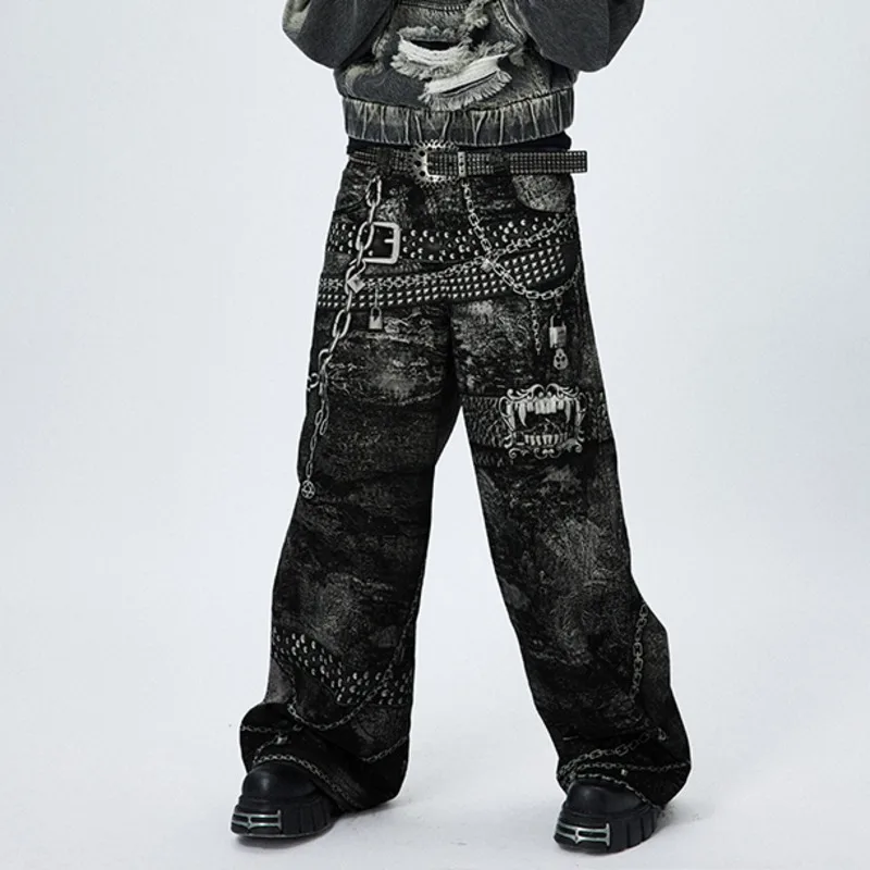 PFNW Chain Printing Men s Cargo Pants Hip Hop American Stylish Male Casuasl Trousers Overalls Autumn New W