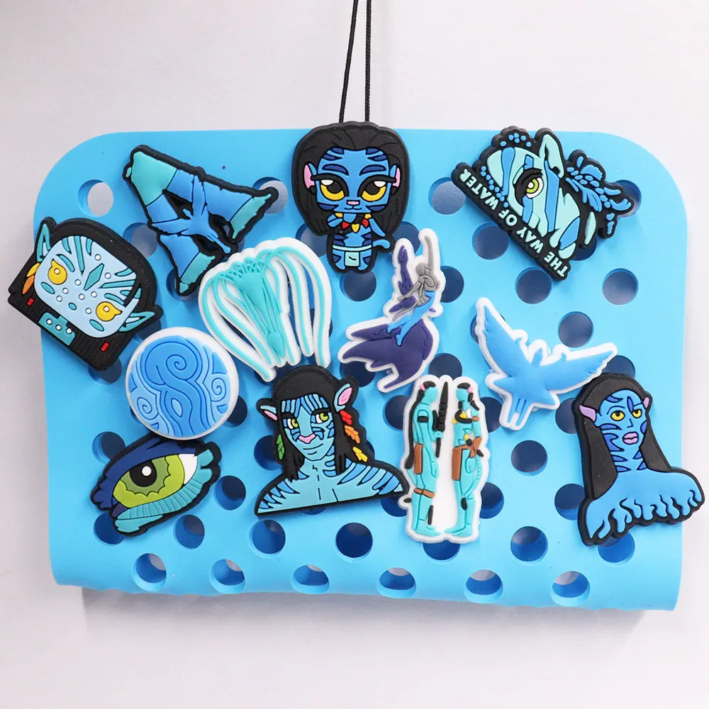 1-12Pcs PVC Blue Avatar The Way of Water Shoe Buckle Charms Man Movie Slipper Accessories Fit Party Gifts