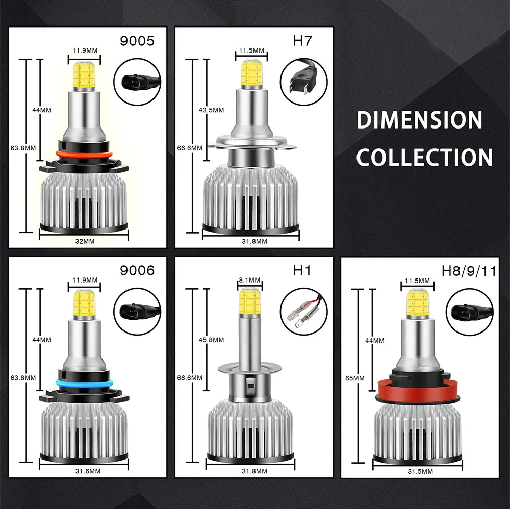 Headlamp DC 9-32 V 24Chips H1 H7 H8 H9 H11 Lamp Headlight Bulbs 360 Degree High Power Car LED Light 250W 30000LM