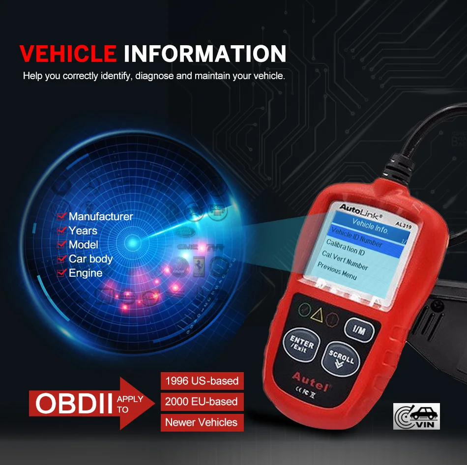 Al319 Auto Autolink Autel Obd2 ddmysmile Scanner CAN Code Reader View Freeze Frame Data OBDII OBD 2 Professional Car Diagnostic Tool Smile