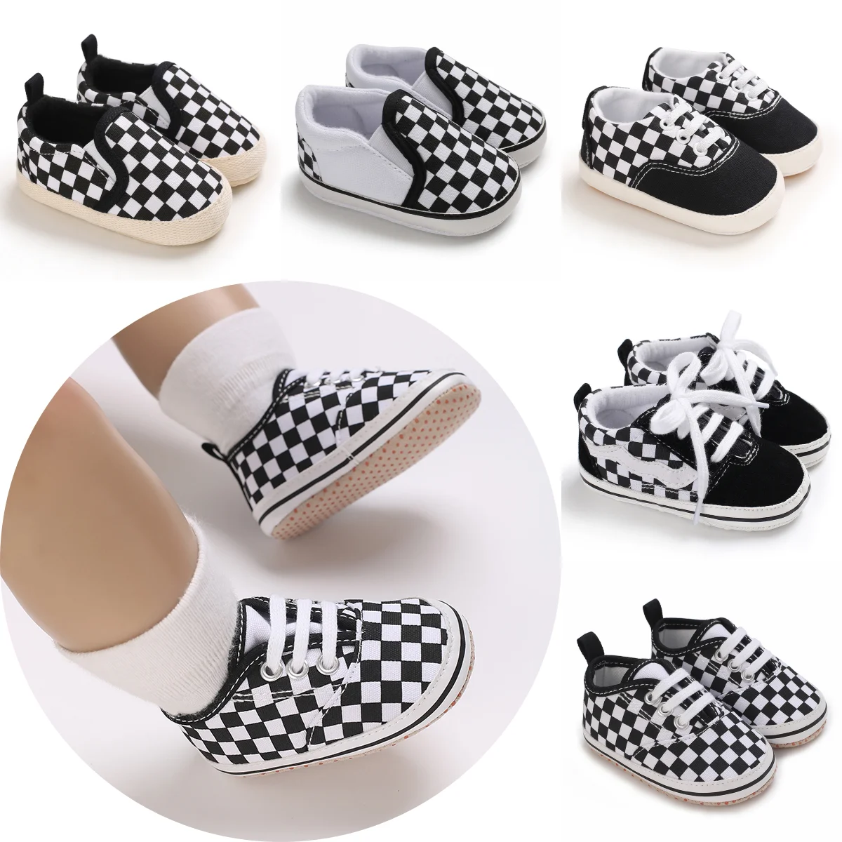 2024 New Baby Canvas Sneakers Anti-slip Soft Plaid Baby Boy Girl Shoes Newborns First Walkers Infant Baby Unisex Casual Shoes