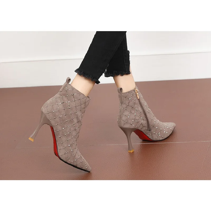 Shoe Women's Autumn Boots Heeled Shoes Botins Luxury Brand Woman Stripper Heels Vintage Sexy Rhinestone Ankle 2022 Free Shipping