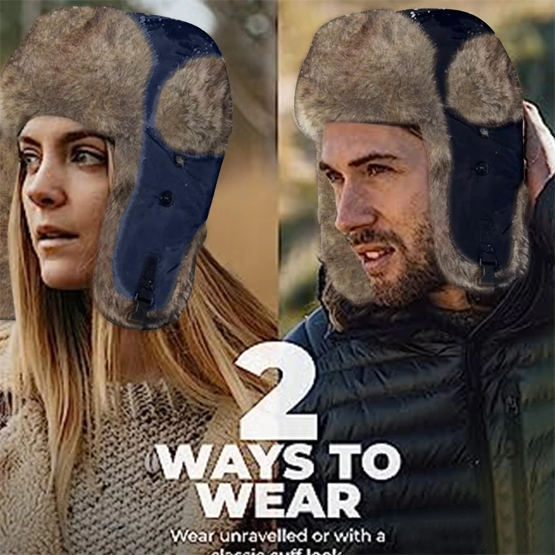 Winter Bomber Hat Russian Cap Men Women Thick Warm Winter Hat Windproof Trapper Earflap Cap Male Female Fur Russian Hats