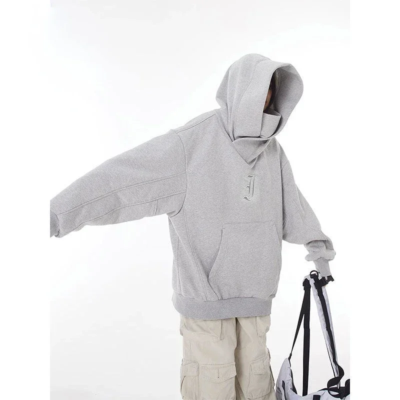 Solid Color High-end Simple Pullover Hoodie American Hip-hop Autumn and Winter Ninja Trend Functional Design High Street Jacket