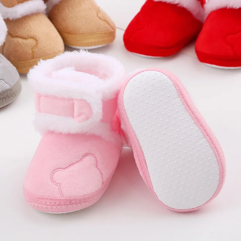 Baby Winter Snow Boots Cute Bear Warm Fluff Balls 2025 Indoor Soft Sole Infant Newborn new Toddler Baby Shoes 0-18M