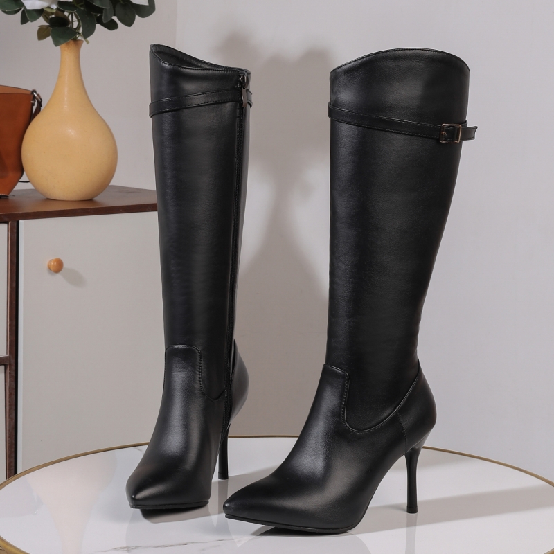 Knee White Boots For Women Sexy 2023 Autumn Winter Long Boot Female Black High Heels Pointed Party Shoes Large Size 45 6a02