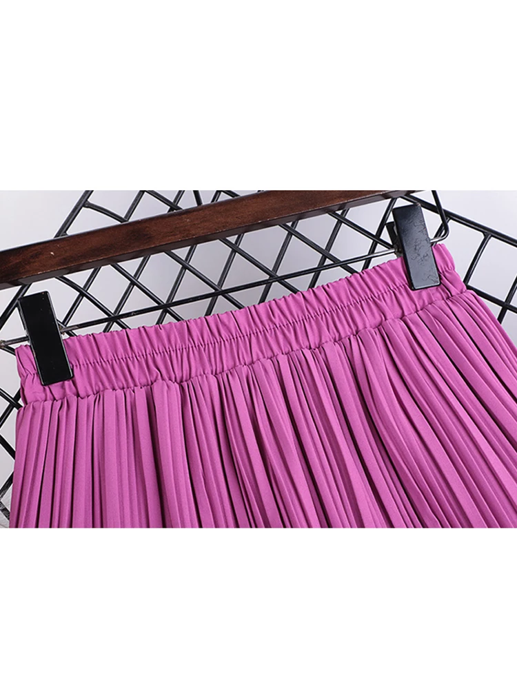 TIGENA Tiered Pleated Long Skirt for Women New Korean Casual Solid All-match A Line High Waist 2025 new Mid-length Skirt Female Purple