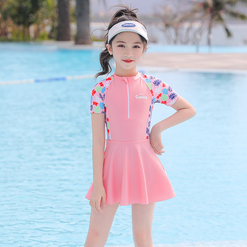 Two Piece Teen Swimwear For Girls Plus Size Swimsuit Kids Children Swimming Suit Badpak Meisje Front Zipper Beachwear Bathing