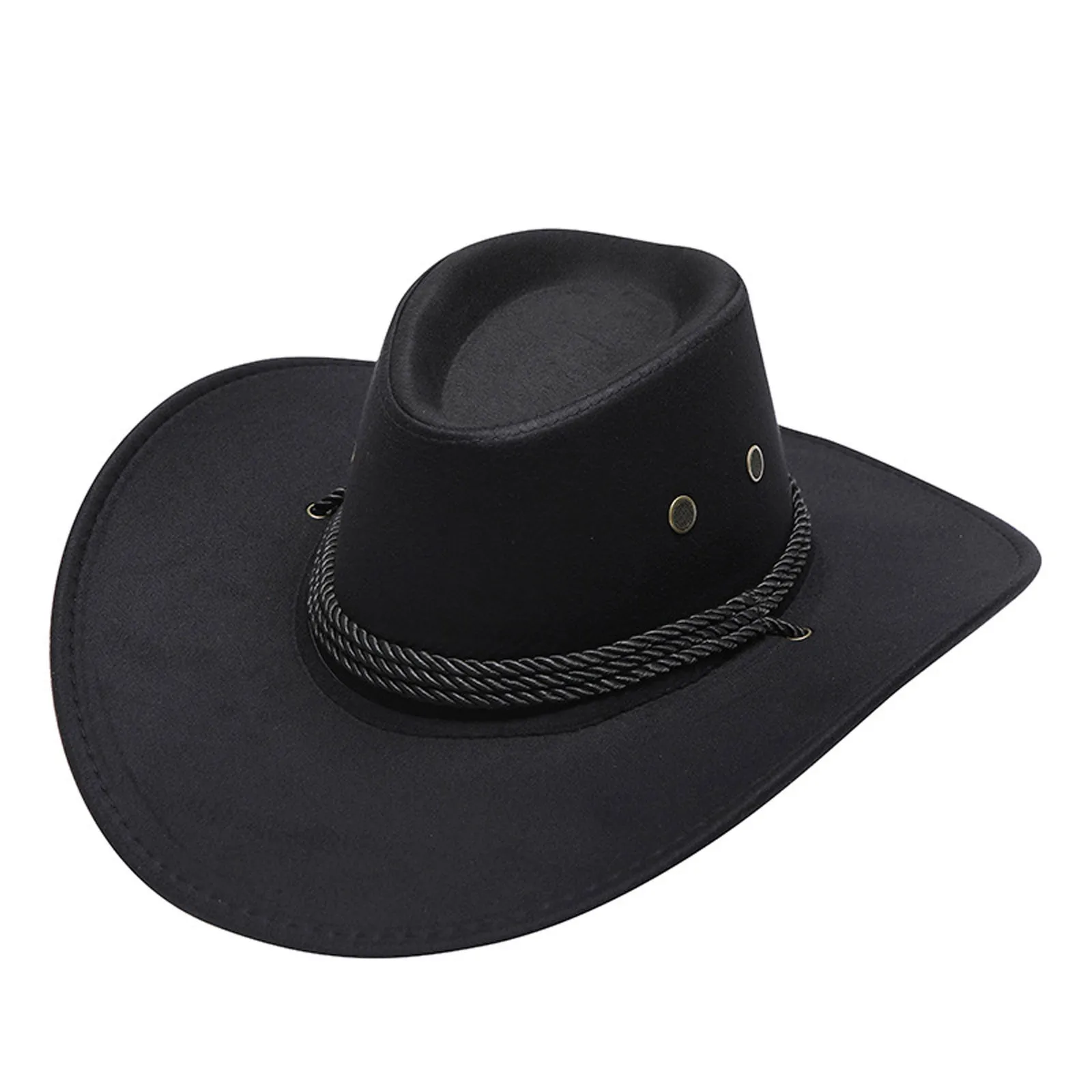 Summer Men Sun Women Hat Solid ddmysmile Color Cool Western Cowboy Hat Plain Solid Color Peaked Cap Large Western Rope Knight Cowboy Hat Smile
