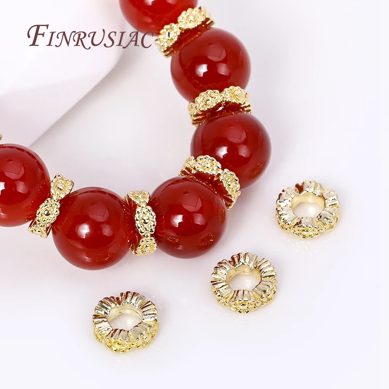 6.2x2mm 18K Gold Plated Brass Spacer Beads, Delicate Lace Pattern Flat Spacer Beads For DIY Bracelet Necklace Making Wholesale