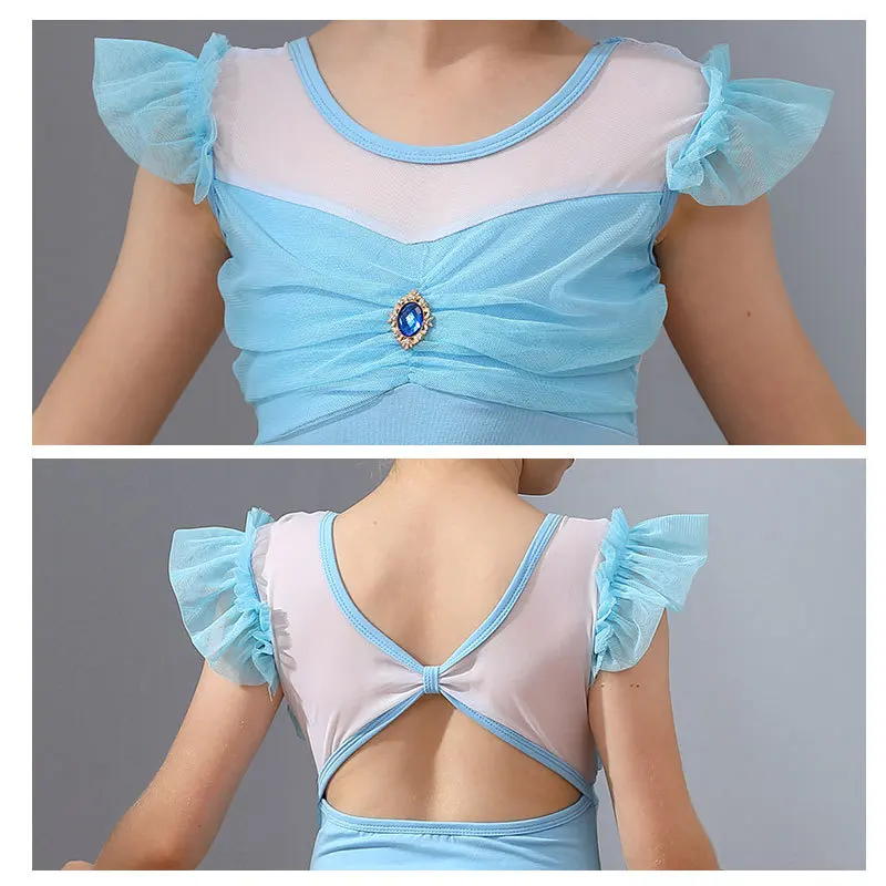 Kid Dance Clothing Girls' Flying Sleeve Practice Leotards Student Stage Performance Clothes Ballet Dance Gymnastics Skating Wear