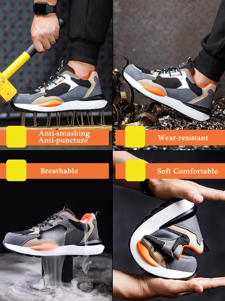 WOUDHONY Men Safety Shoes Lightweight Breathable Work Shoes Sneakers Indestructible Anti-smashing Steel Toe Safety Boots