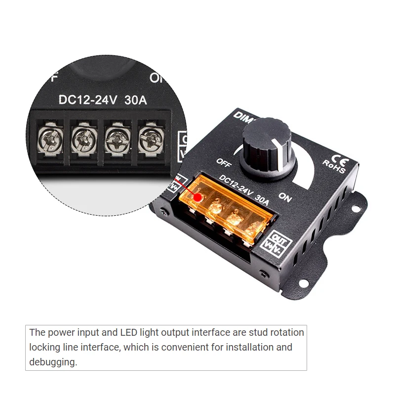 LED Knob Dimmer Switch DC V A High Power Voltage Regulator Keys RF Remote Control for Single Color Strip Light Dimming