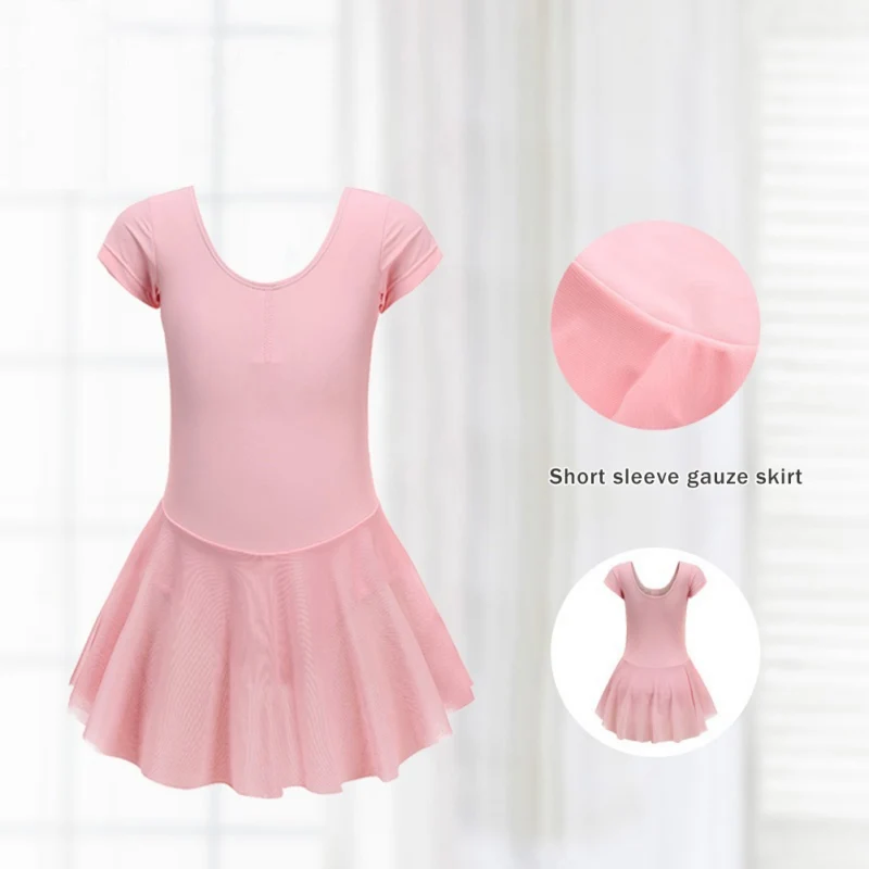 Girls' Classic Ballet Dance Leotards With Gauze Skirts Solid new Color 2In1 Short 2025 Sleeve Gymnastics Stage Performance Uniforms Bodys